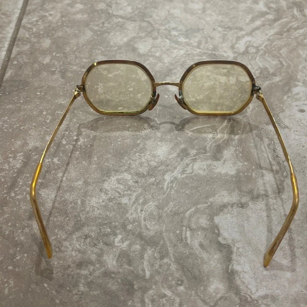 Vintage Hexagonal Gold Geometric Eyeglasses M/C 5 1/4 USA Retro Frames